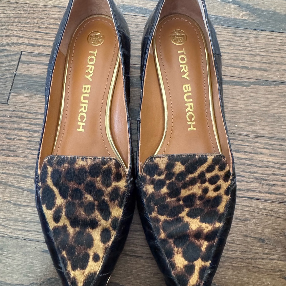 Tory Burch Leopard-Print Pointed Loafers in Brown and Black